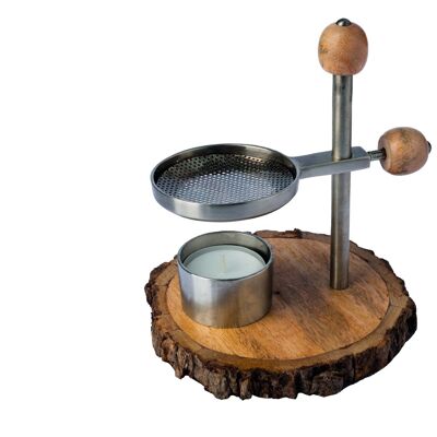 Height-adjustable incense burner, "wooden disc", in silver antique finish