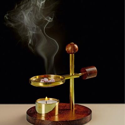 Height-adjustable incense burner, honey brown and gold-colored