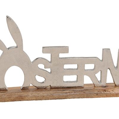 Aufsteller Schriftzug Ostern aus Metall auf Mangoholz Sockel aus Holz Silber (B/H/T) 32x19x5cm
