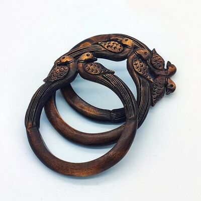 CARVED WOOD BIRDS BRACELET