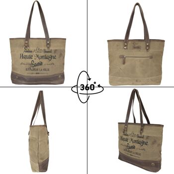 Sunsa Vintage Bag Shopper Sac à bandoulière en toile avec cuir 2