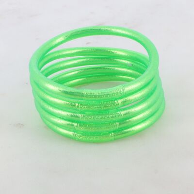 Bracciale rigido buddista spesso con mantra taglia M - Verde fluorescente