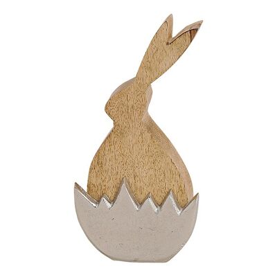 Hase aus Mango Holz im Halb Metall Ei Braun, Silber (B/H/T) 10x20x3cm