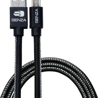 Câble de charge/synchronisation en cuir Senza Premium Micro USB 1,5 m. Le noir