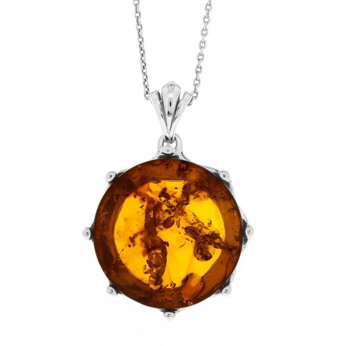 Cognac Amber Crown Pendant with 18" Trace Chain and Presentation Box