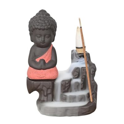 Red "Sitting Buddha" ceramic incense burner
