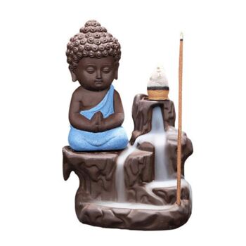 Brûleur d'encens en céramique "Bouddha Assis" Bleu 1