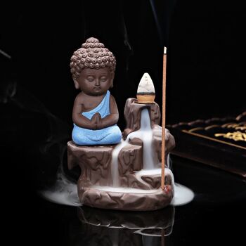 Brûleur d'encens en céramique "Bouddha Assis" Bleu 2