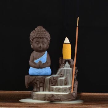Brûleur d'encens en céramique "Bouddha Assis" Bleu 3