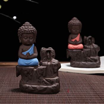 Brûleur d'encens en céramique "Bouddha Assis" Bleu 4