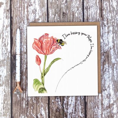 I love kissing your tulips' Tulip Bee card