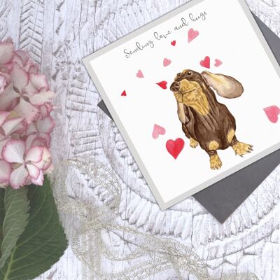 Sending love and hugs' Sausages and Hearts card