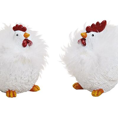 Huhn/Hahn mit Federn aus Poly Weiß 2-fach, (B/H/T) 6x9x9cm