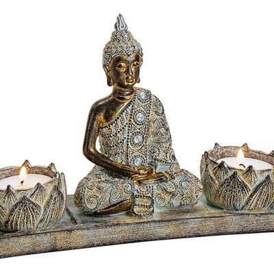 Buddha mit 2 Teelichthalter aus Poly Braun (B/H/T) 20x13x6cm