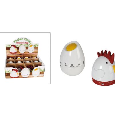 Kurzzeitwecker Egg Chicken, aus Kunststoff, 3-fach sortiert, B8 x H7 cm