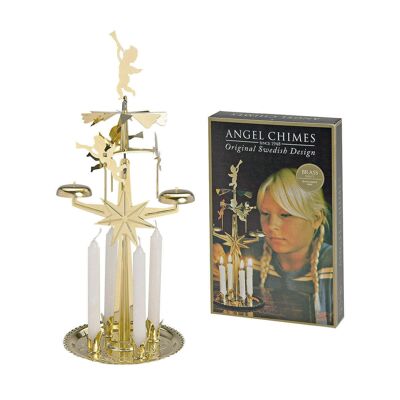 Kerzenhalter aus Metall mit Engel in gold mit Kerzen, H30 cm