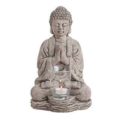 Teelichthalter Buddha aus Keramik, B18 x T15 x H30 cm