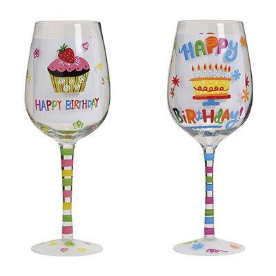 Weinglas Happy Birthday,2-fach sortiert, B22 x T8 cm