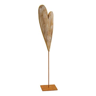 Herz aus Holz auf Metall Stander aus Holz Braun (B/H/T) 9x51x9cm