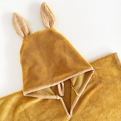 BATH PONCHO, beach and swimming pool rabbit ears bamboo sponge - Golden yellow