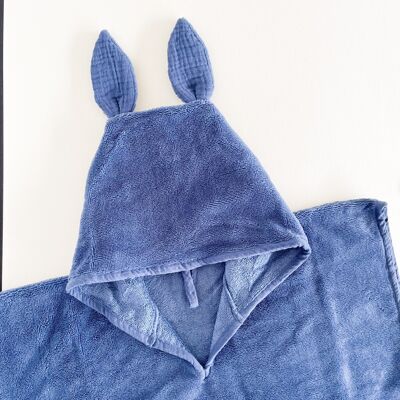 BATH PONCHO, beach and swimming pool rabbit ears bamboo sponge - Navy