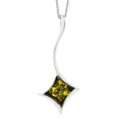 Green Amber Diamond Wave Pendant with 18" Trace Chain and Presentation Box