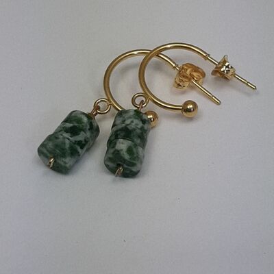 Boucle d'oreille demi cercle gemme marbre disque vert