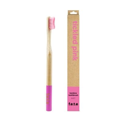 Cepillo de dientes de bambú con cerdas suaves rosa cosquillas