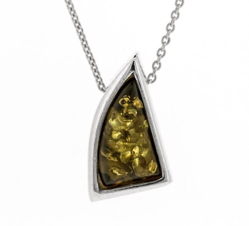 Green Amber Triangle Pendant with 18" Trace Chain and Presentation Box