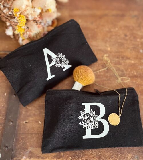 Pochette noir coton - Lettre - Monogramme - Initiale - Cadeau - Femme