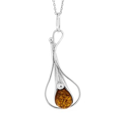 Cognac Amber Framed Flute Pendant with 18" Trace Chain and Presentation Box