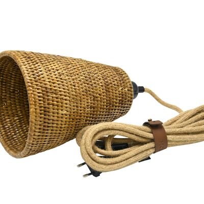 Balad table or hanging lamp, honey rattan and fabric cord