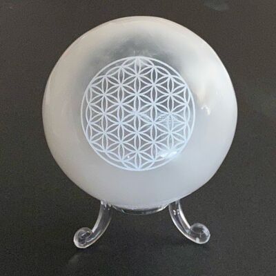 Selenite sphere engraved Flower of Life