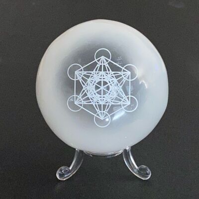 Metatron Engraved Selenite Sphere