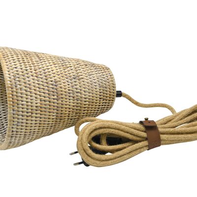 Balad table or hanging lamp, bleached rattan and fabric cord