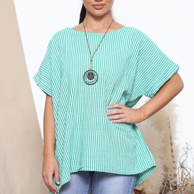 Top rayé vert avec collier