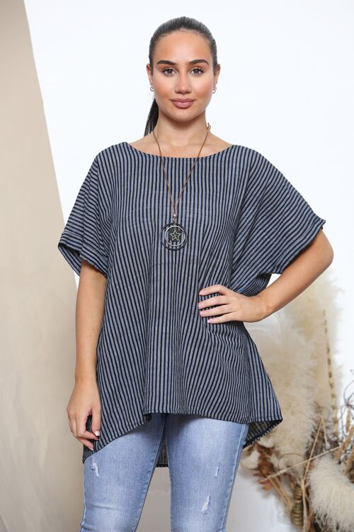 Black stripe pattern top with necklace