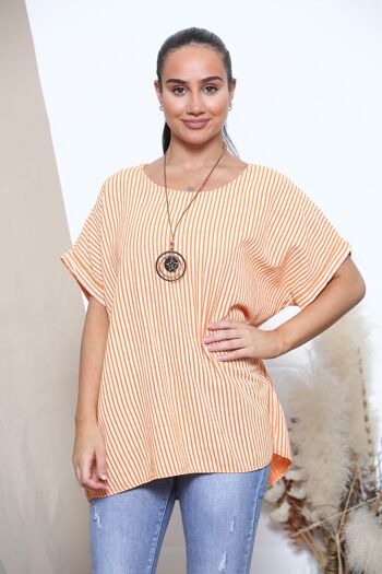 Top rayé orange avec collier 1