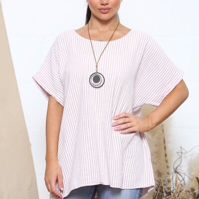 Pink stripe pattern top with necklace