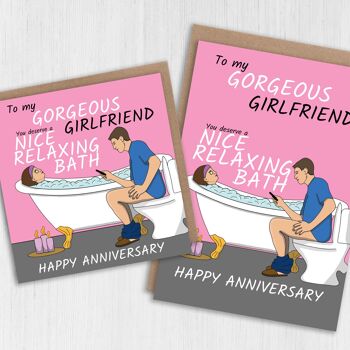 Carte d'anniversaire amusante pour femme ou petite amie : vous méritez un bon bain relaxant. 2