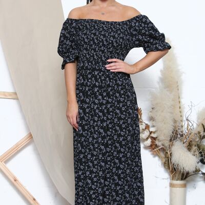 Black off shoulder ruffled floral dress