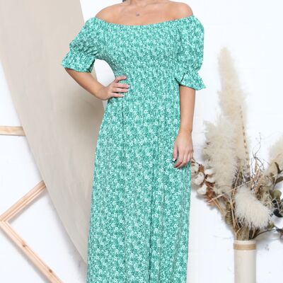 Green off shoulder ruffled floral dress