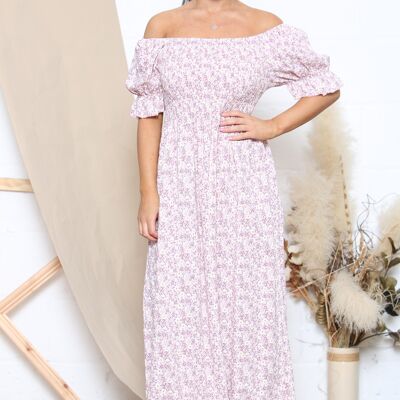 Pink off shoulder ruffled floral dress