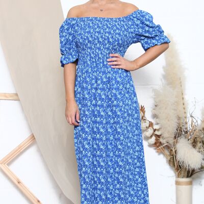 Royal Blue off shoulder ruffled floral dress