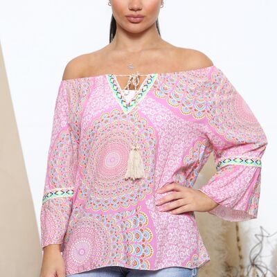 Pink psychedelic pattern off the shoulder top