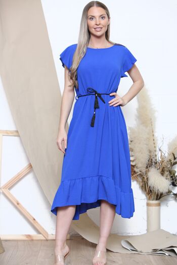 Robe midi bleu roi à manches courtes et ceinture en corde 1