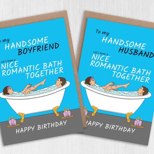 Funny birthday card for boyfriend or husband: Let’s have a nice romantic bath together