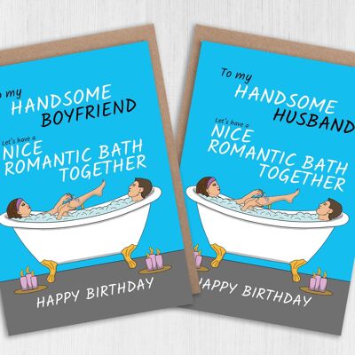 Divertente biglietto d'auguri per fidanzato o marito: facciamo un bel bagno romantico insieme