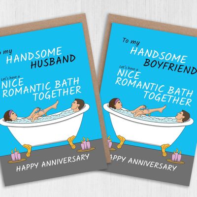 Divertida tarjeta de aniversario para novio o esposo: Tomemos un lindo baño romántico juntos