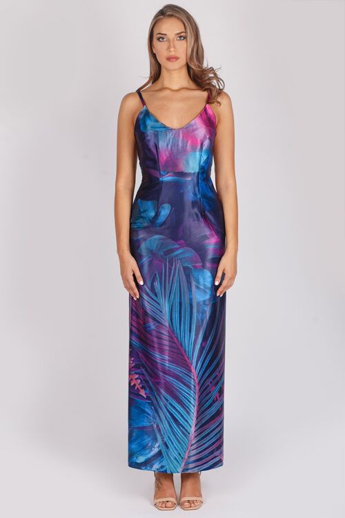 Long satin dress with a straight silhouette